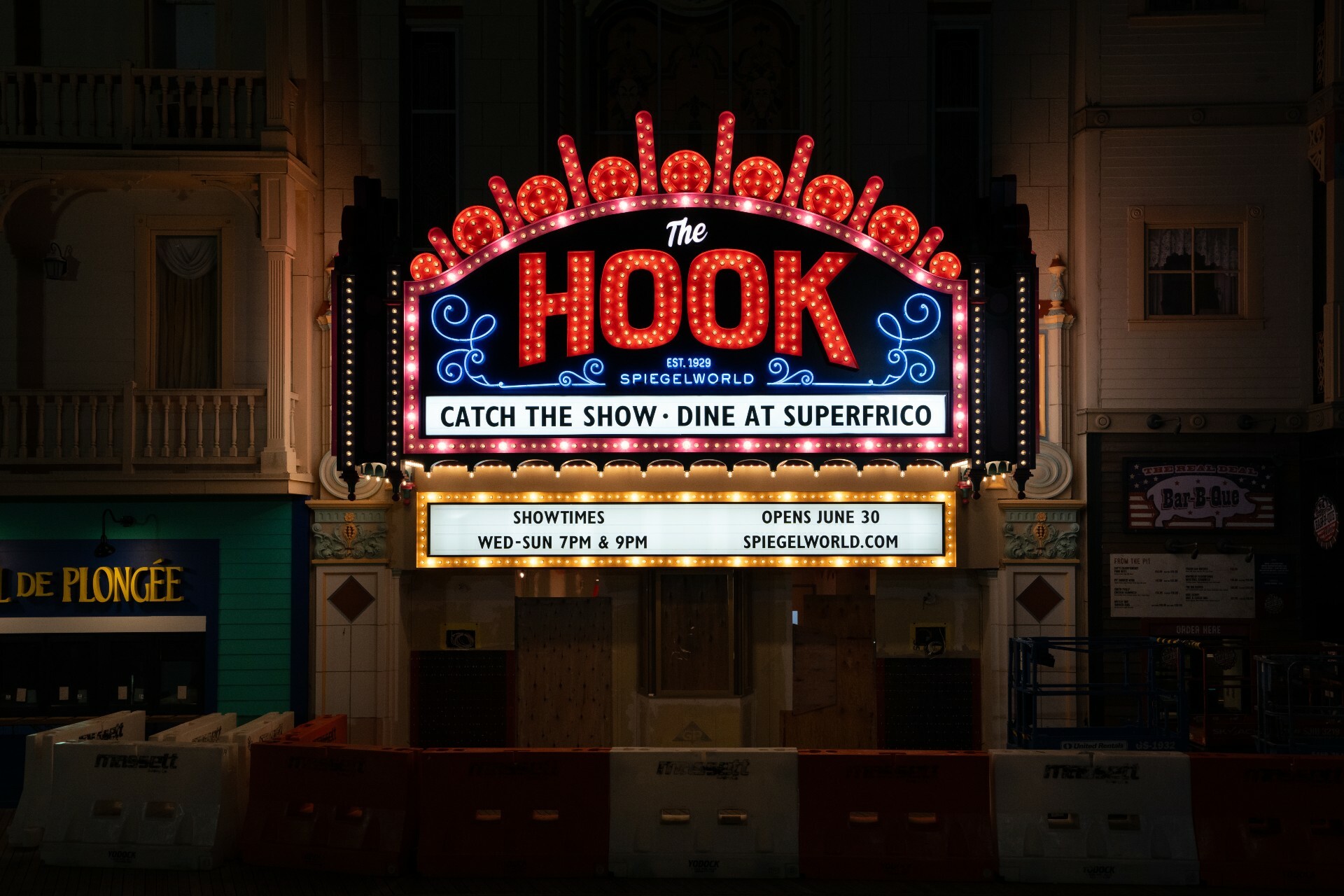 The marquee at Spiegelworld’s The Hook in Atlantic City