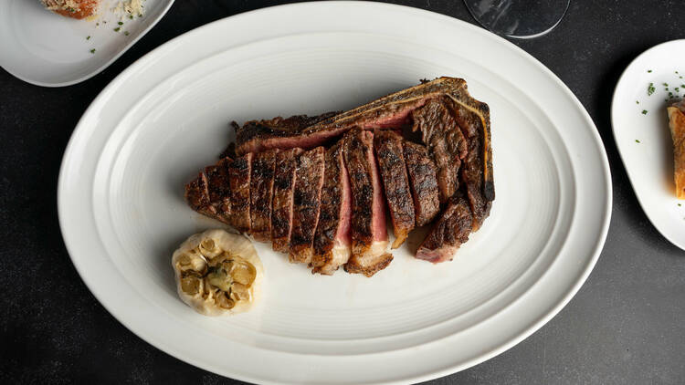 A bone-in steak