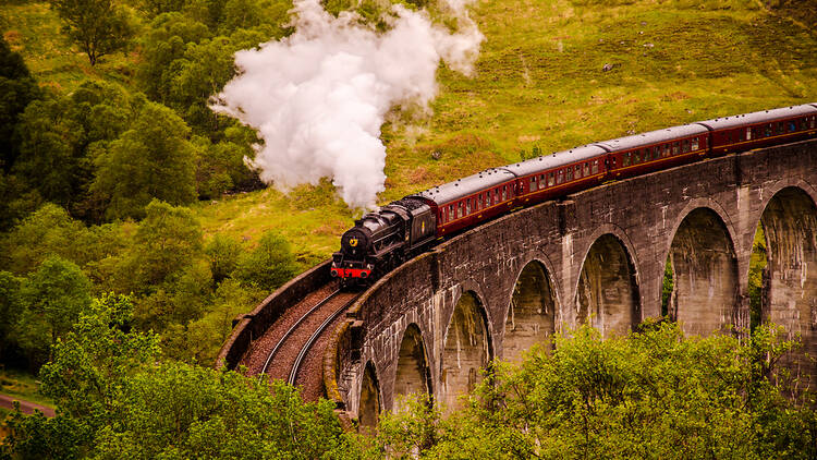 Glenfinna Viaduct and The Jacobite train, Scotland