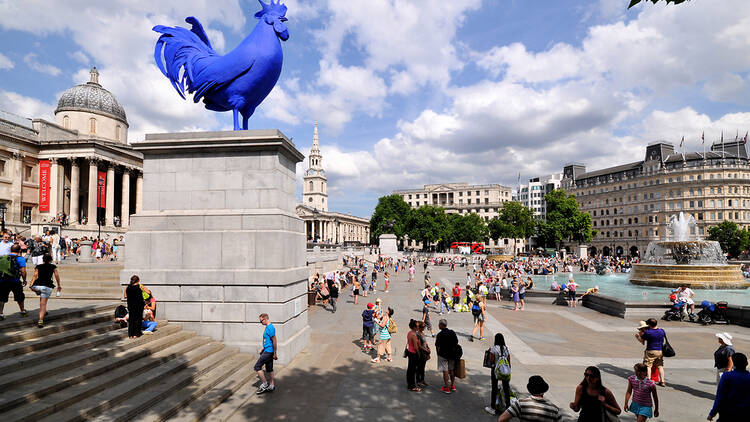 Photograph of the Fourth Plinth in Trafalgar Square. 