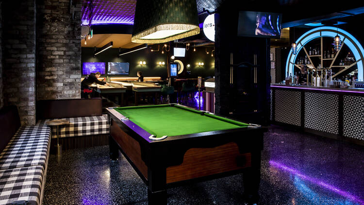 A pool table inside the venue. 