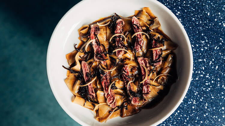 Happy Paradise's seared skirt steak noodles 