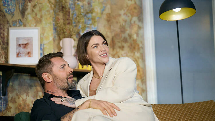 Ruby Rose and Daniel MacPherson on stage.