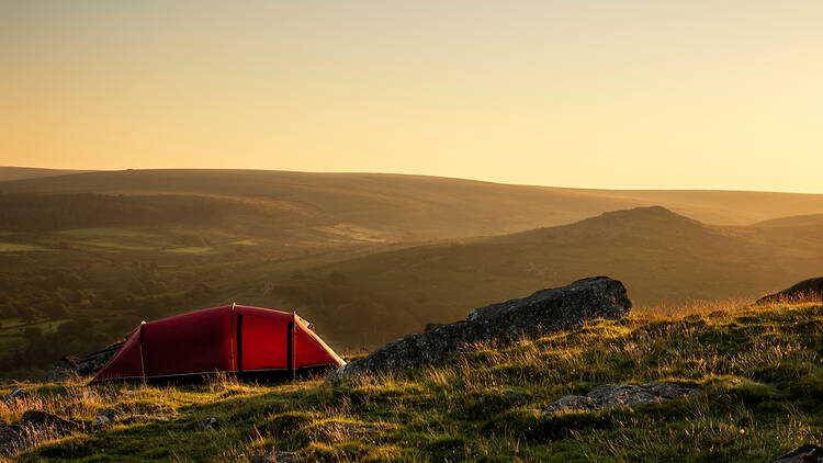 Camping at Dartmoor National Park in Devon, England, UK