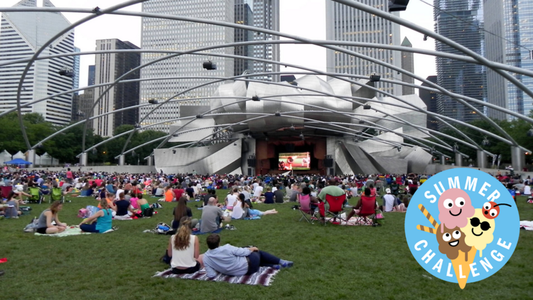 people watching a movie in the park