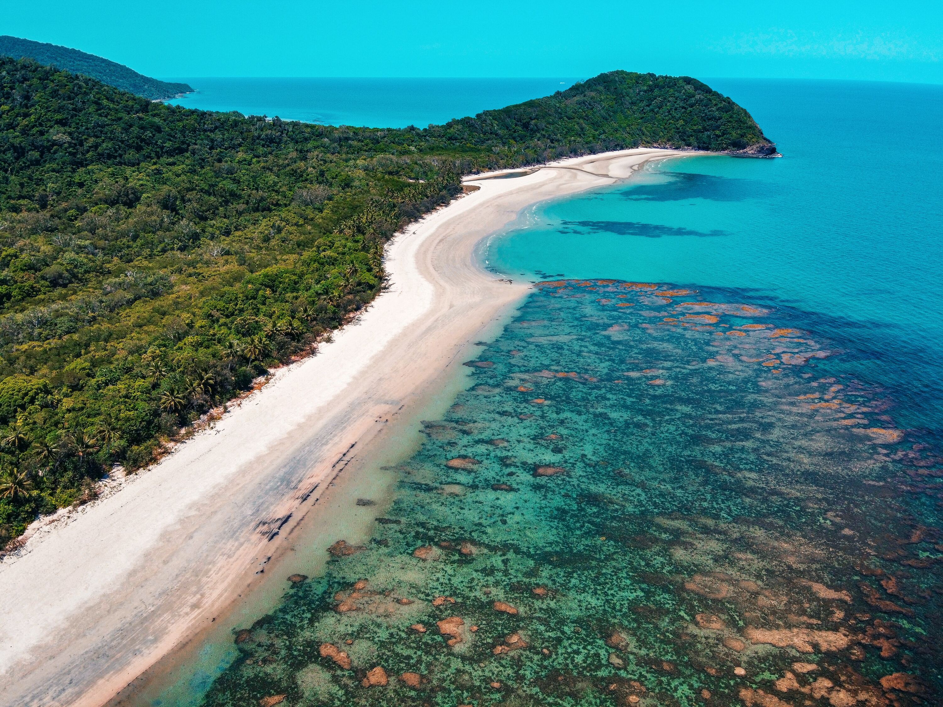 A stretch of white-sand beach where the Daintree Rainforest meets the sea.