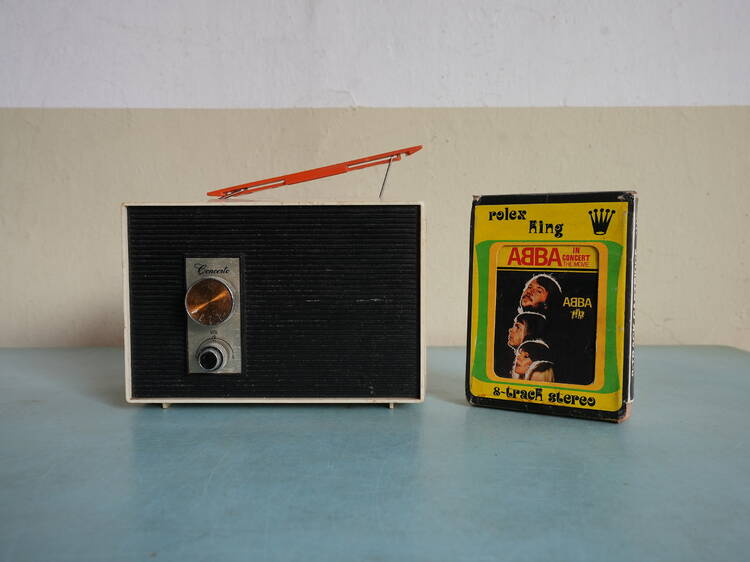 Item #1: 8-track ABBA cassette cartridge with its player