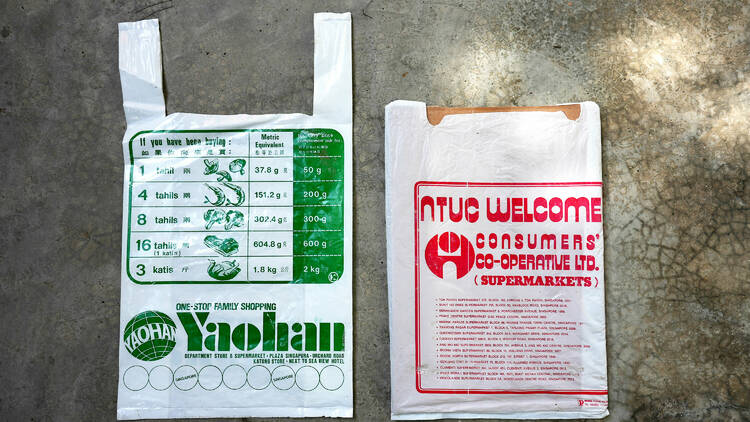 Item #3: Old plastic bags from Yaohan (left) and National Trades Union Congress (NTUC) (right)