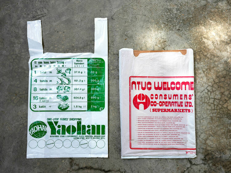 Item #3: Old plastic bags from Yaohan (left) and National Trades Union Congress (NTUC) (right)