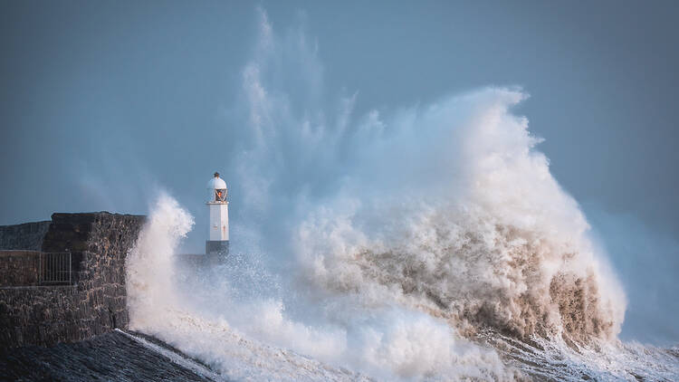 Storm Ciara in Wales, on the coast