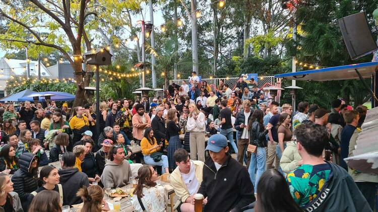 Punters cheering on the Matilda's at the Alex