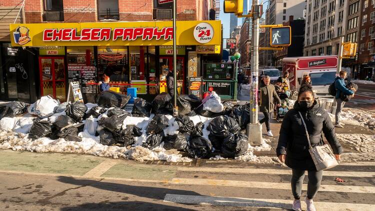 Bags of garbage on a New York street