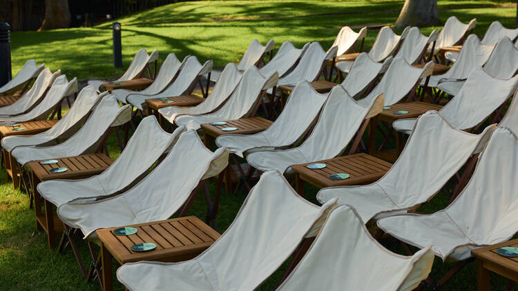 Lawn chairs at Harbour View Cinema 