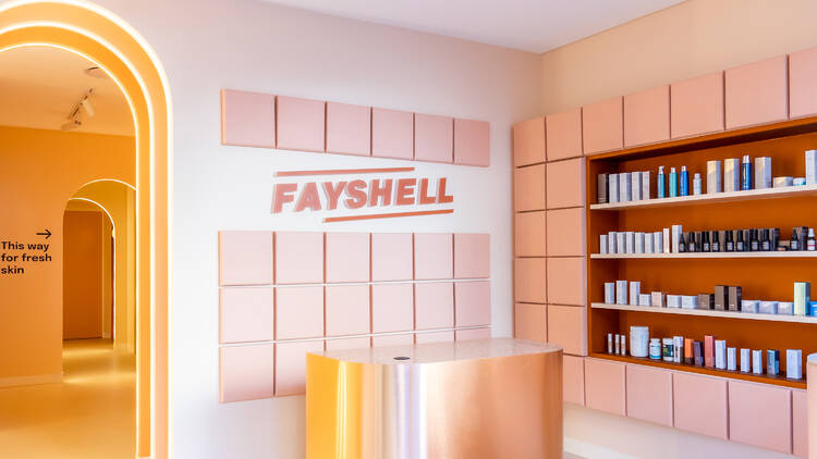 A skincare clinic with a sign saying FAYSHELL
