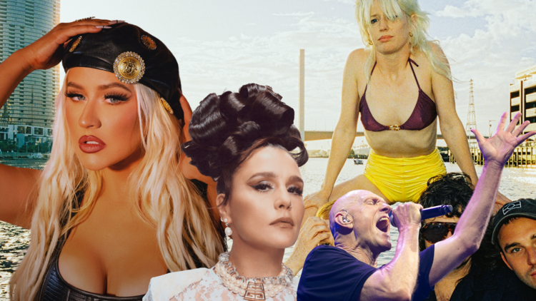 collage picture of christina aguilera, jessie ware, amyl and the sniffers etc