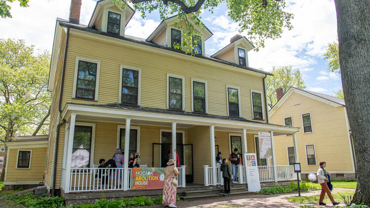 A large yellow house on Governors Island.