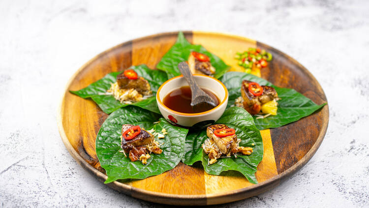 Foie gras in betel leaf wrap