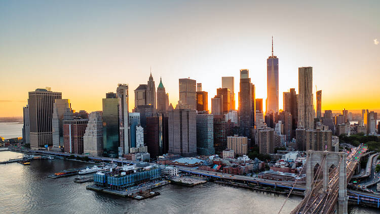 Pier 17 and Lower Manhattan in NYC