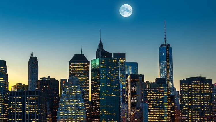 Moon over Manhattan skyline