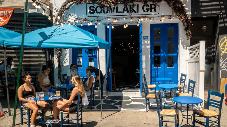 Al fresco dining at Souvlaki GR restaurant in the Lower East Side neighborhood of New York