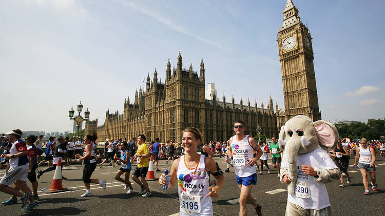 Runners outside the Houses of Parliament