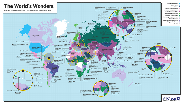 landmarks of the world map