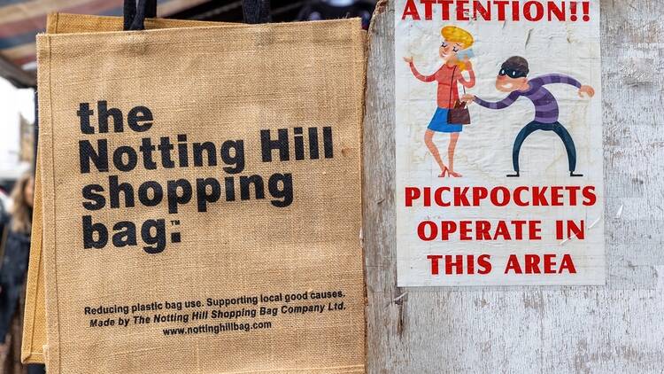 Pickpocket sign in Notting Hill, London