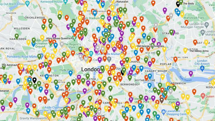 Google map of all the pub quizzes in central London
