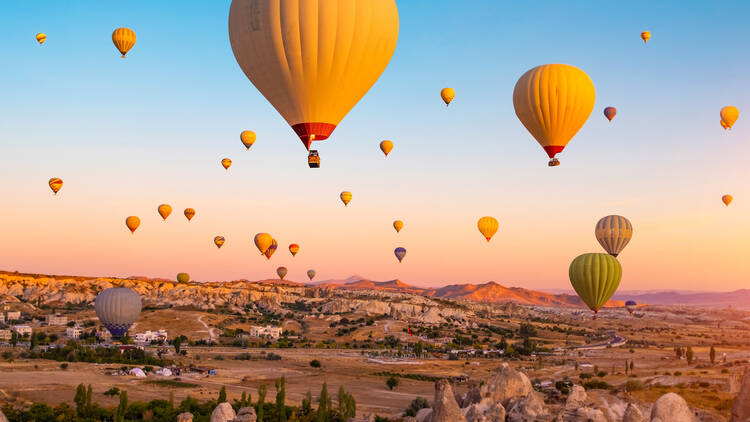 Hot air balloons in the sky at Cappadocia, Nevşehir
