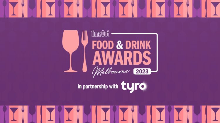 Pink and purple Time Out Food and Drink Awards Melbourne 2023 logo.