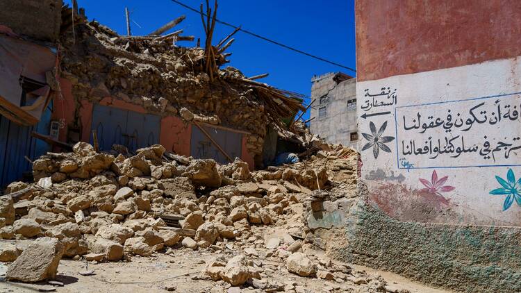 Rubble in Morocco following 2023 earthquake