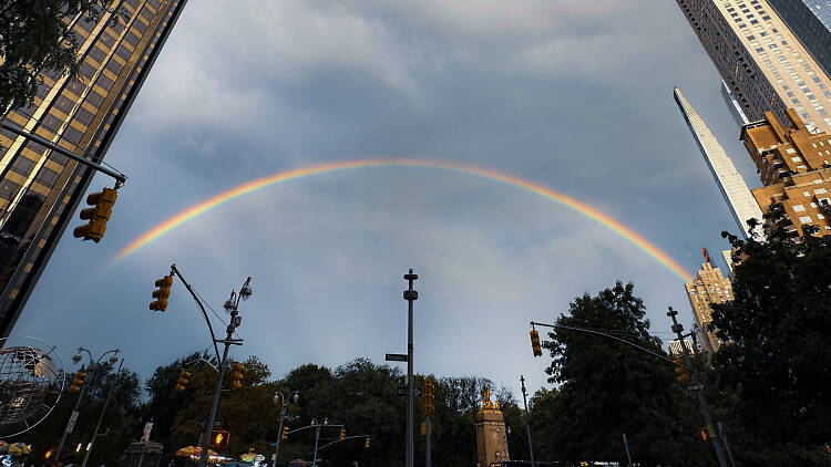 The rainbow over NYC from Columbus Circle on September 11, 2023
