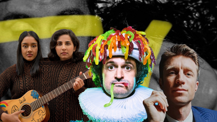 collaged picture of the comedian garry starr, sammy j and two women holding a guitar