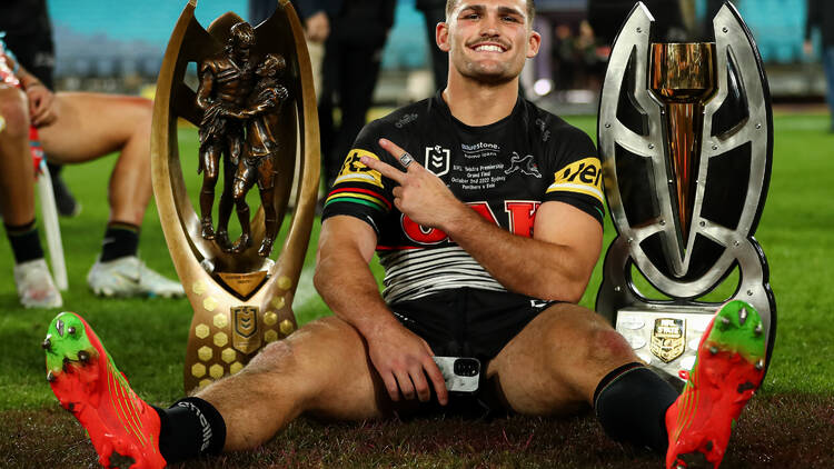 nathan cleary with trophies