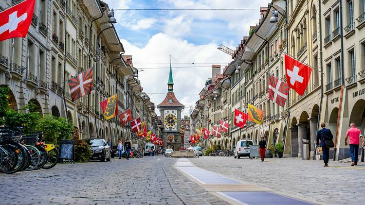 Switzerland flags in Bern.