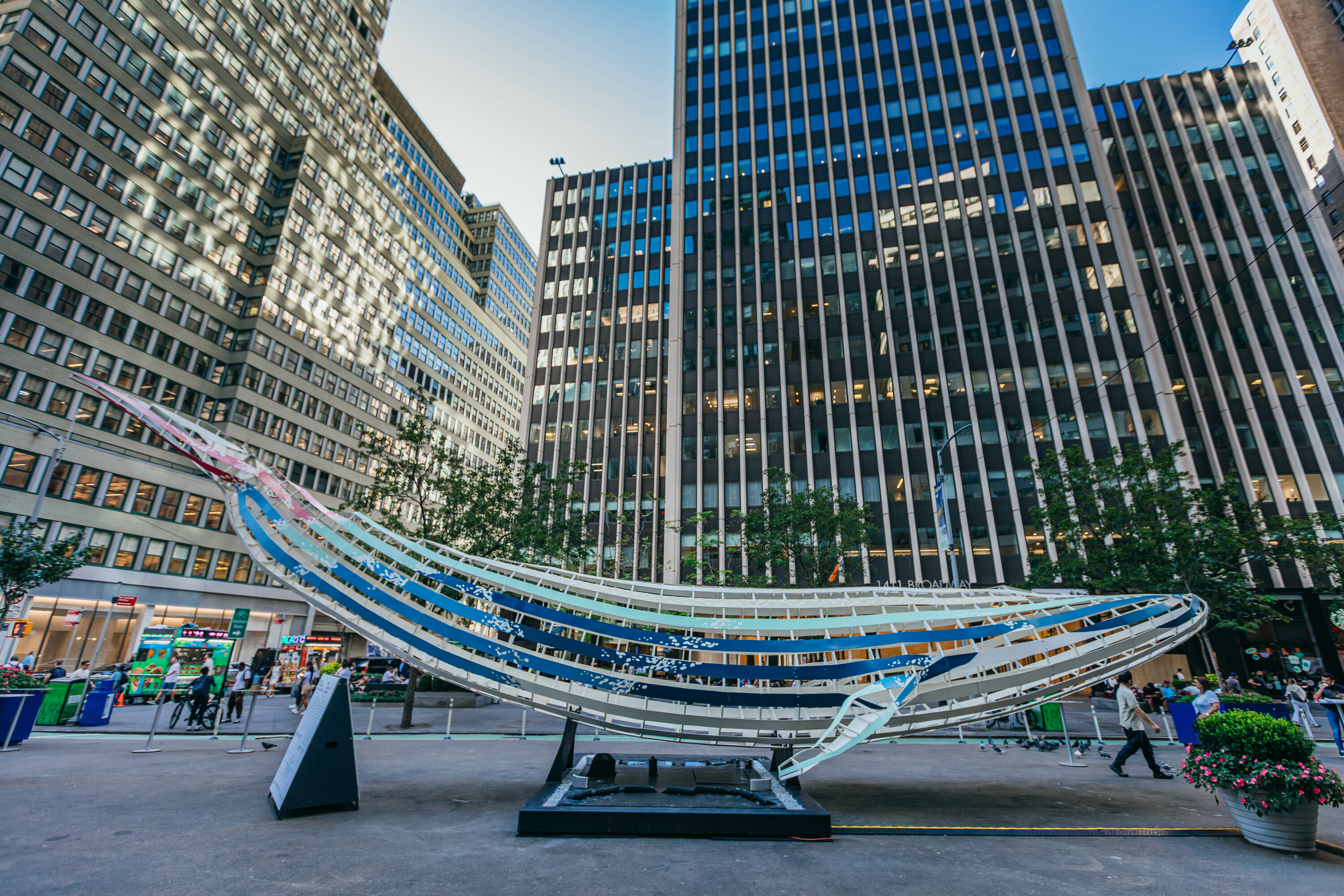 A giant whale made of steel is now on display in midtown Manhattan