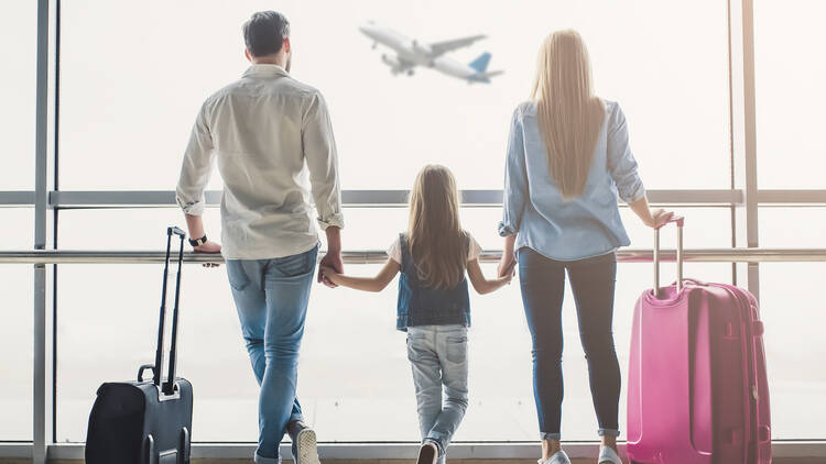 Traveling family in airport