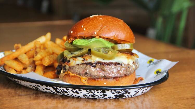 A burger and fries