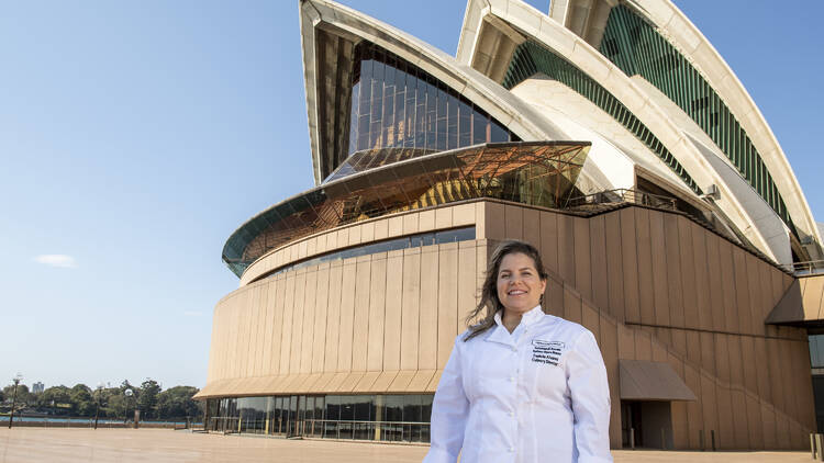 Danielle Alvarez standing in front of the Sydney Opera House