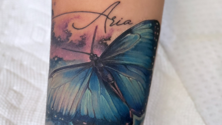 Butterfly watercolor tattoo (Victory Tattoo NYC)