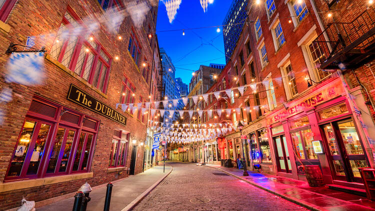 Historic Stone Street in the Financial District of Manhattan. 