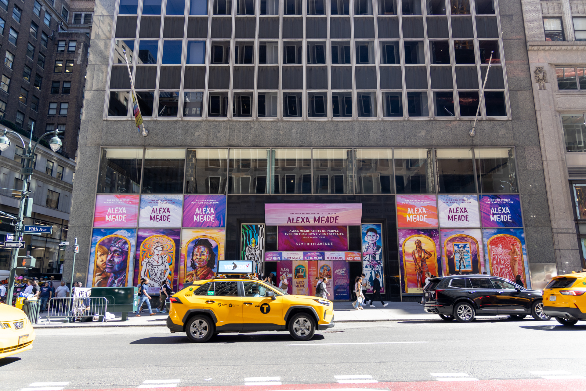 This eye-catching colorful exhibit takes over an entire building in midtown Manhattan