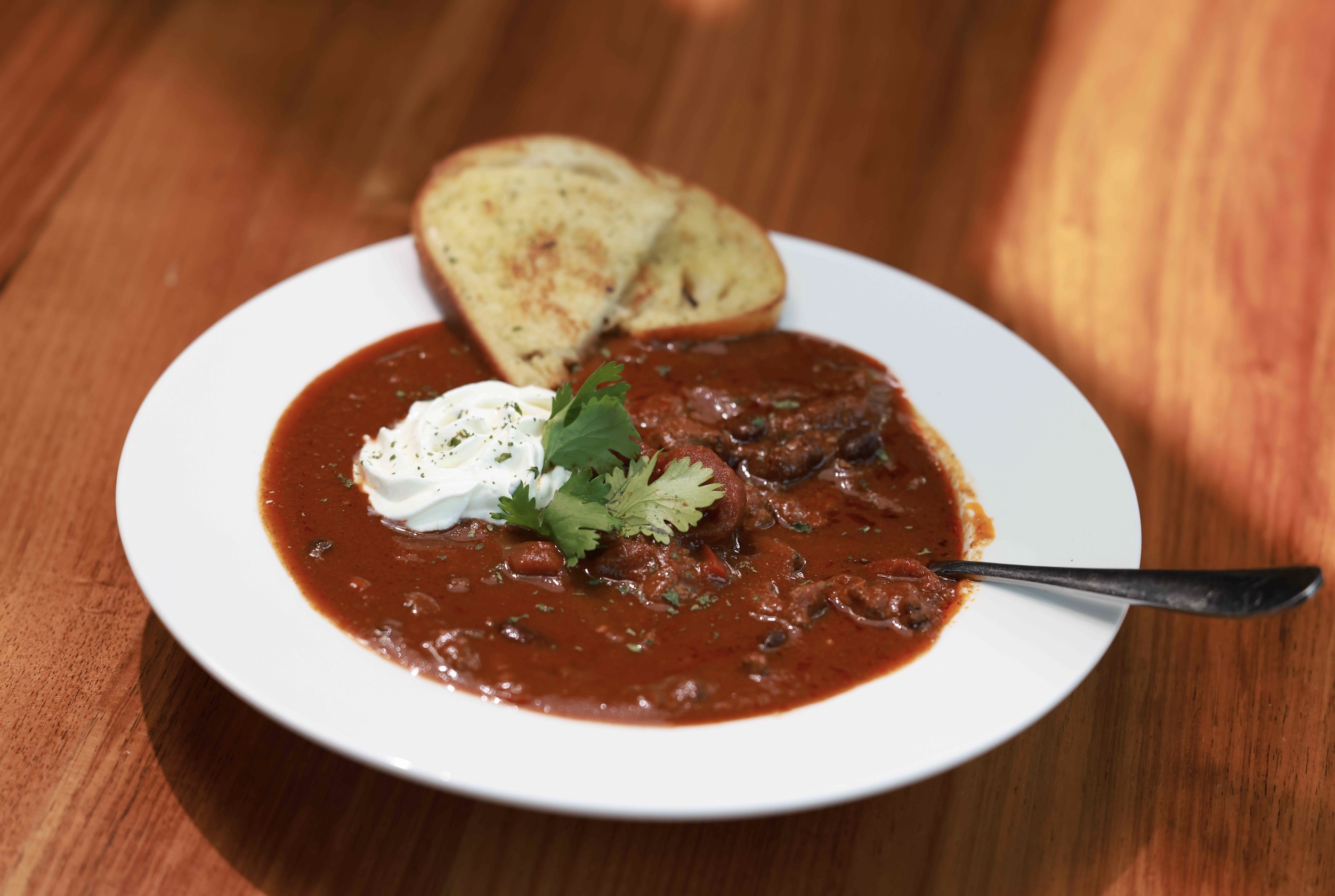 A bowl of turkey chili