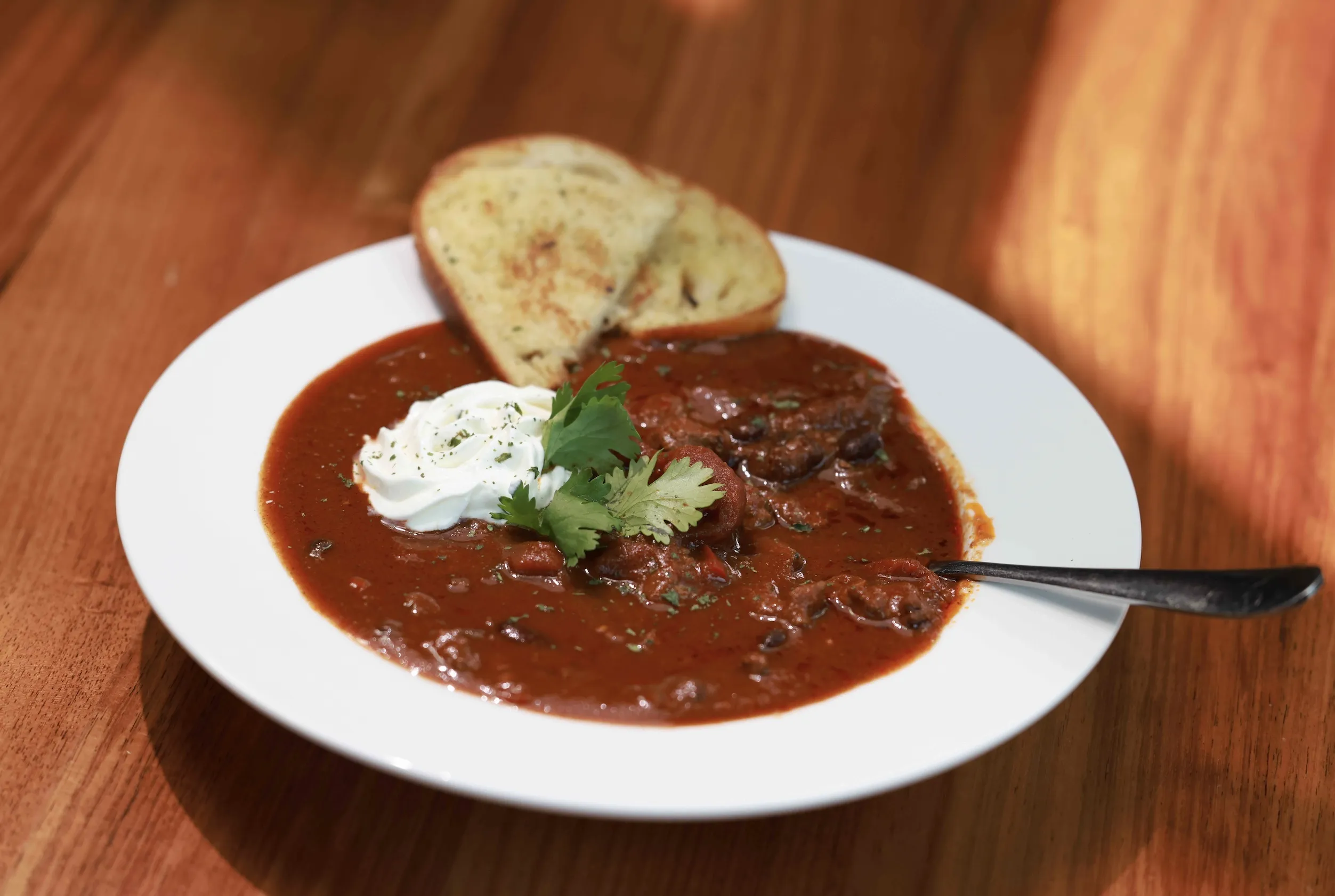 A bowl of turkey chili