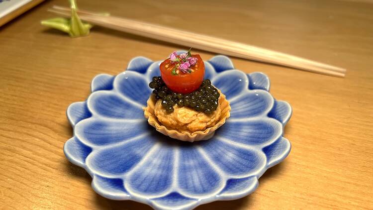 Sushi Sonagi ankimo caviar tart 