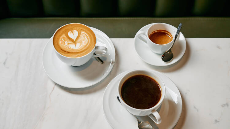 Assorted cups of coffee at Intermission.