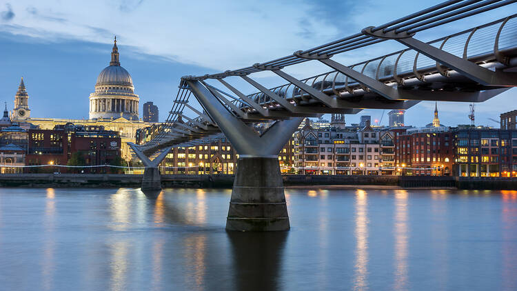 The Millennium Bridge, London, looking out over St Paul's Cathedral