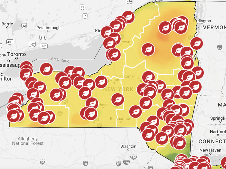 This interactive map shows where peak fall foliage is in New York