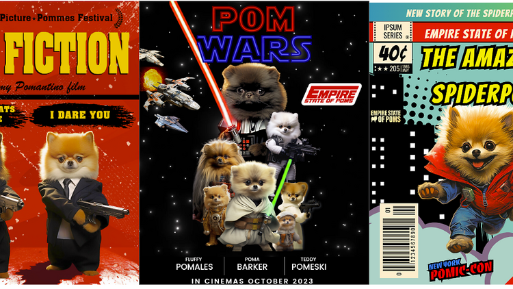 Pomeranians in movie posters.