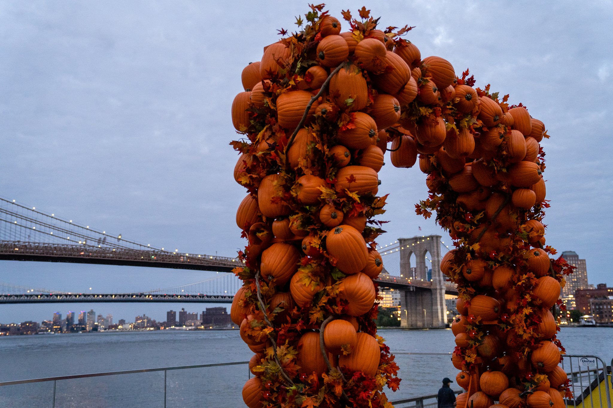 There's a waterfront arch made of real pumpkins by the Seaport